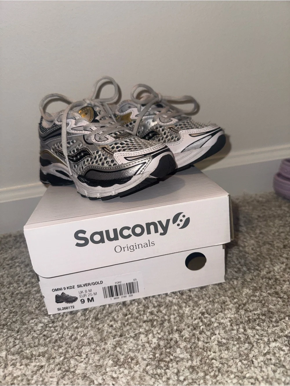 Saucony Kids Silver and Gold Mesh Running Sneakers